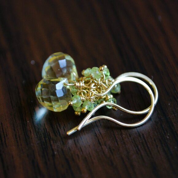 Lemon Quartz Earrings with Peridot Gemstones - Picture 10 of 10